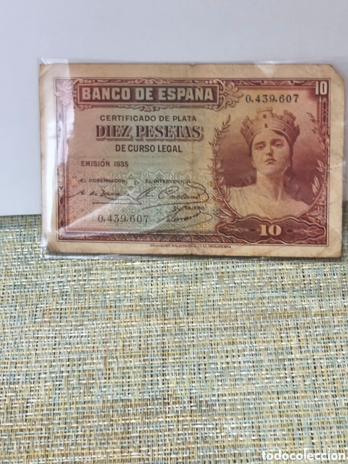 Billetes espa&ntilde;oles: Billete usado bc de la republica de Espa&ntilde;a ,de 10 ptas de 1935;,ver im&aacute;genes ocasi&oacute;n