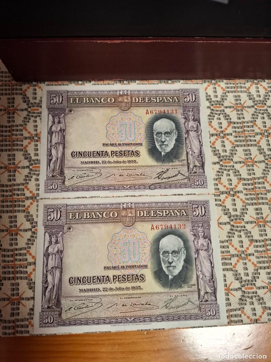Billets espagnols: 50 PESETAS DE 1935 PAREJA CORRELATIVA SERIE A-131/132 SC/PLANCHA MUY RARA