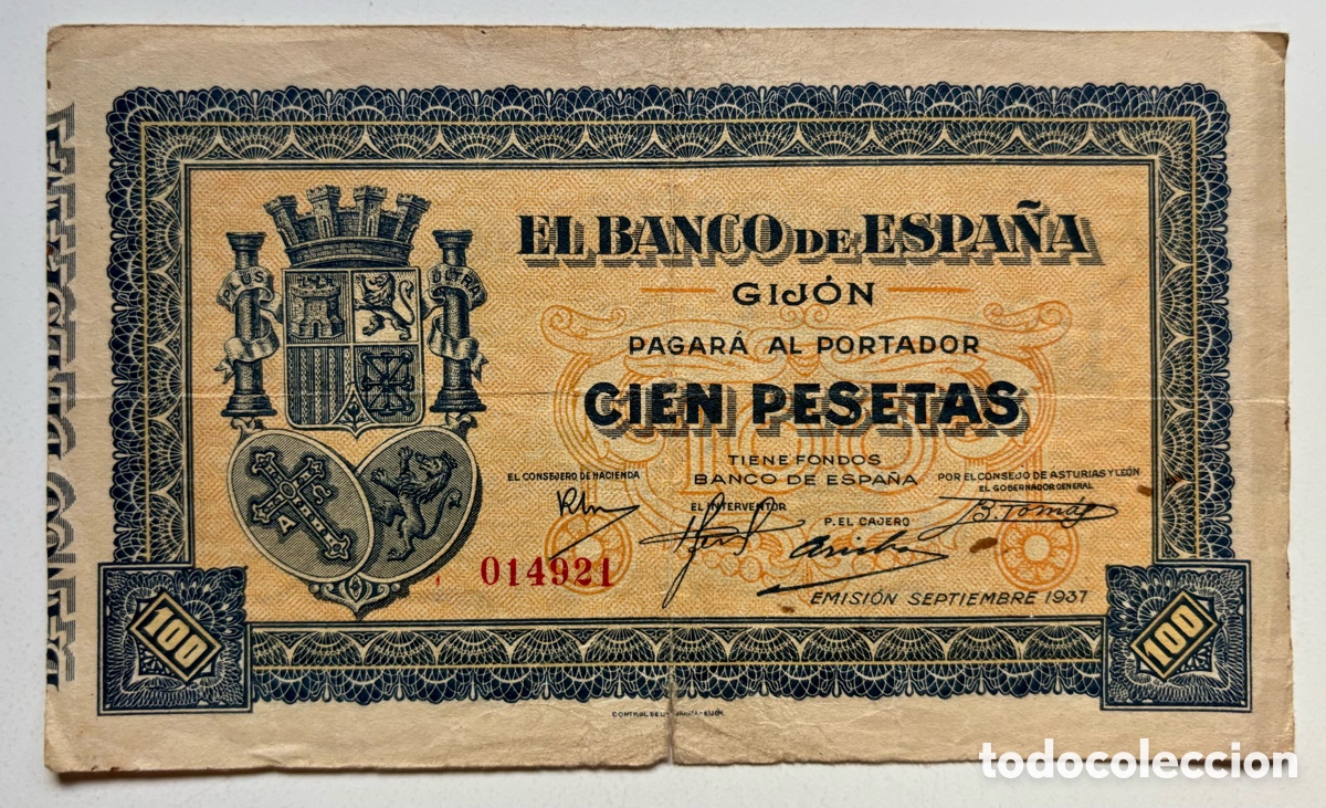 Billetes espa&ntilde;oles: Billete 100 Pesetas 1937 Gij&oacute;n