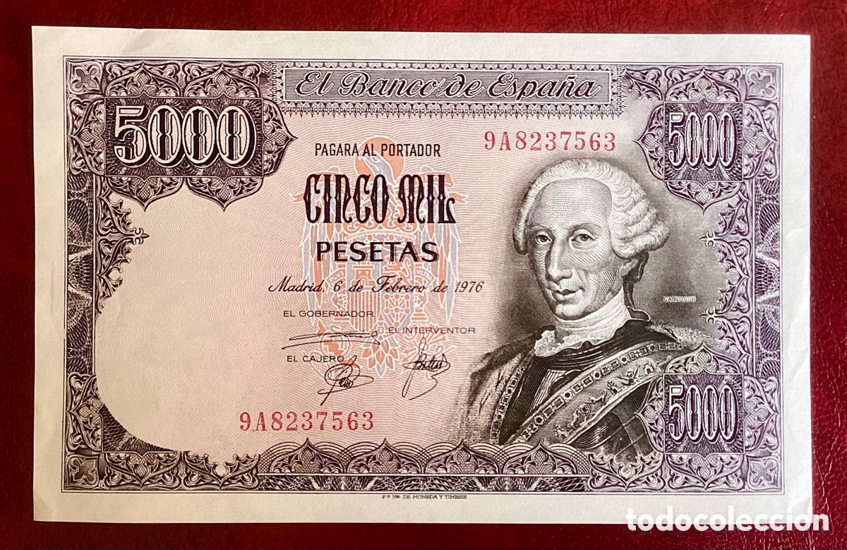 Billetes espa&ntilde;oles: 5000 PESETAS 1976 (CARLOS III) SERIE ESPECIAL DE SUSTITUCI&Oacute;N &ldquo;9A&rdquo;