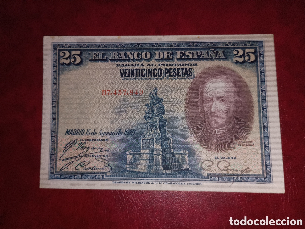 Spanish Banknotes: ESPA&Ntilde;A 1928 - 25 PESETAS - CALDER&Oacute;N DE LA BARCA - BILLETE ORIGINAL
