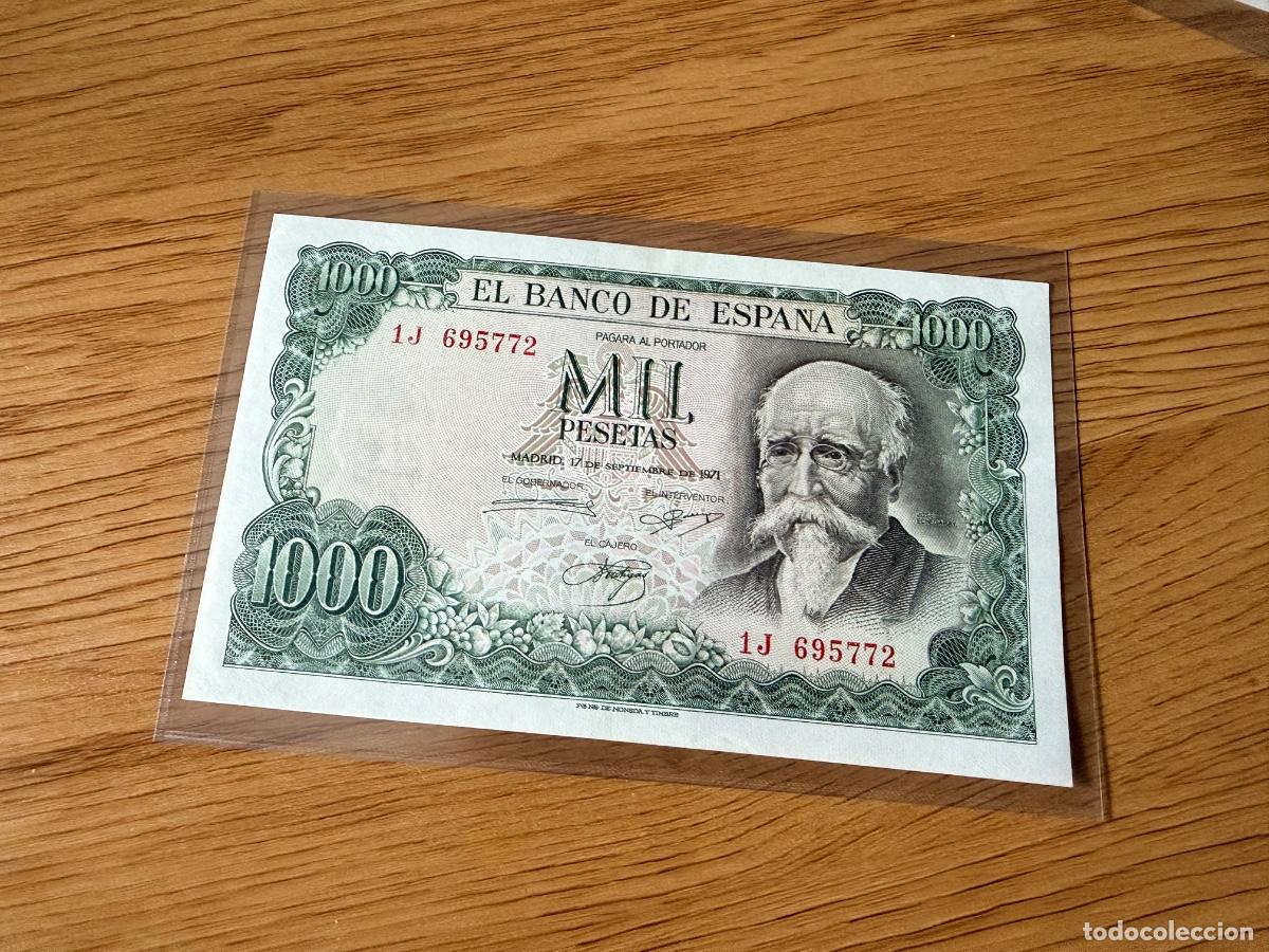 Billetes espa&ntilde;oles: 1000 Pesetas &rdquo;Echegaray&rdquo; 1971. Serie 1J y condici&oacute;n EBC