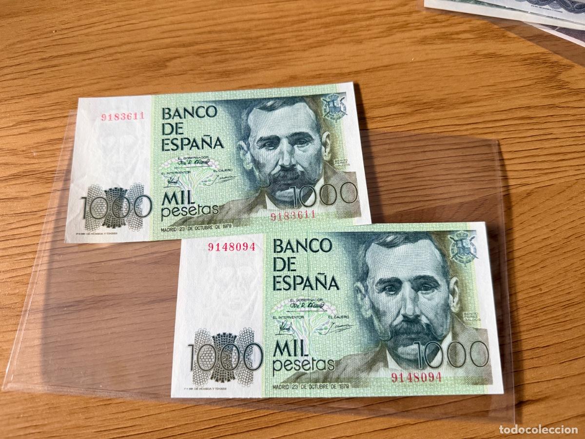 Billetes espa&ntilde;oles: Lote 2 billetes de 1000 Pesetas &rdquo;Galdos&rdquo; 1979. Sin Serie