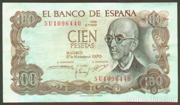 Billetes espa&ntilde;oles: ESPA&Ntilde;A. 100 pesetas 1970. Manuel de Falla.