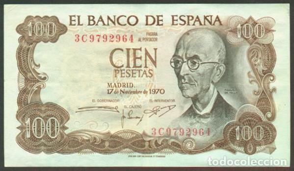 Billetes espa&ntilde;oles: ESPA&Ntilde;A. 100 pesetas 1970. Manuel de Falla.