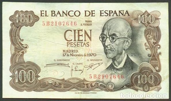 Billetes espa&ntilde;oles: ESPA&Ntilde;A. 100 pesetas 1970. Manuel de Falla.