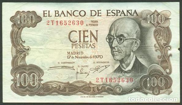 Billetes espa&ntilde;oles: ESPA&Ntilde;A. 100 pesetas 1970. Manuel de Falla.