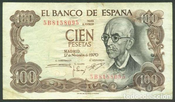 Billetes espa&ntilde;oles: ESPA&Ntilde;A. 100 pesetas 1970. Manuel de Falla.