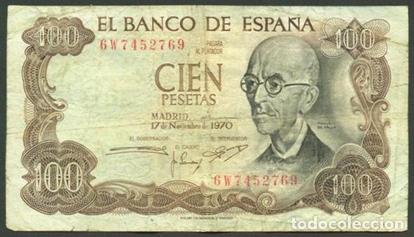 Billetes espa&ntilde;oles: ESPA&Ntilde;A. 100 pesetas 1970. Manuel de Falla.