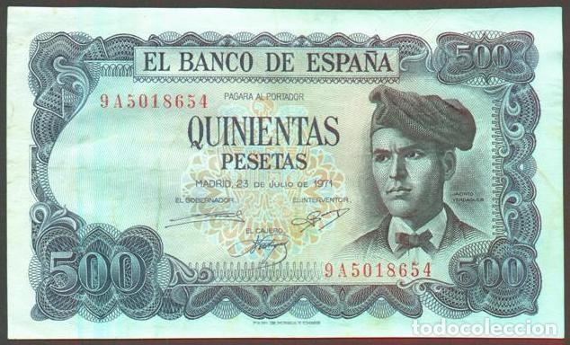 Billetes espa&ntilde;oles: ESPA&Ntilde;A. 500 pesetas 1971. Jacinto Verdaguer. Serie 9A - reposicion.