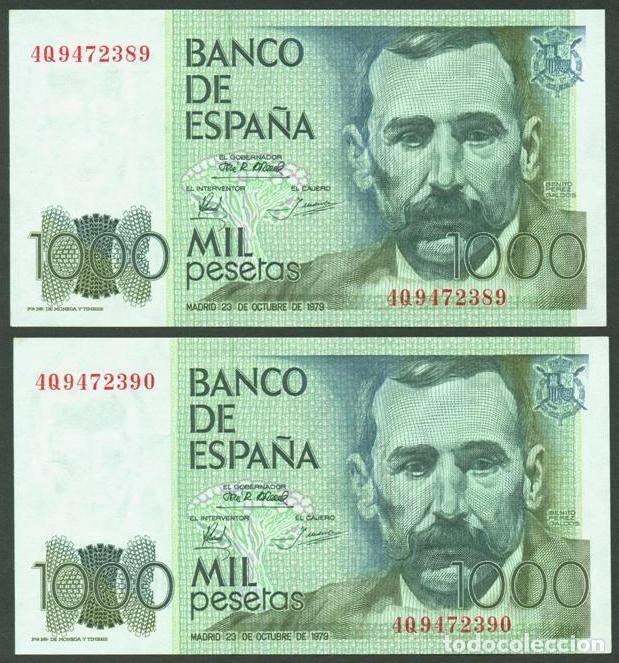 Billetes espa&ntilde;oles: ESPA&Ntilde;A. 2 x 1000 pesetas 1979. Benito Perez Galdos. Pareja correlativa.