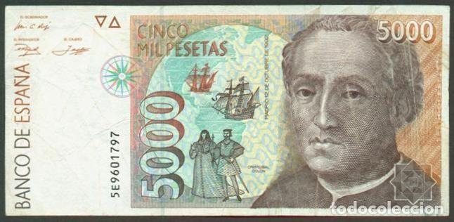Billetes espa&ntilde;oles: ESPA&Ntilde;A. 5000 pesetas pts 1992. Col&oacute;n.