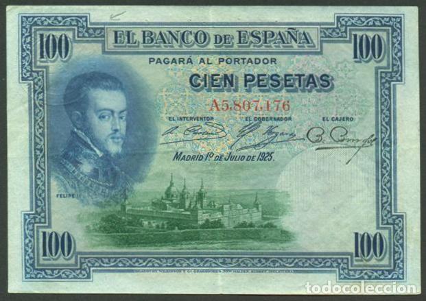 Billetes espa&ntilde;oles: ESPA&Ntilde;A. 100 pesetas pts 1925. Con sello seco. Serie A.