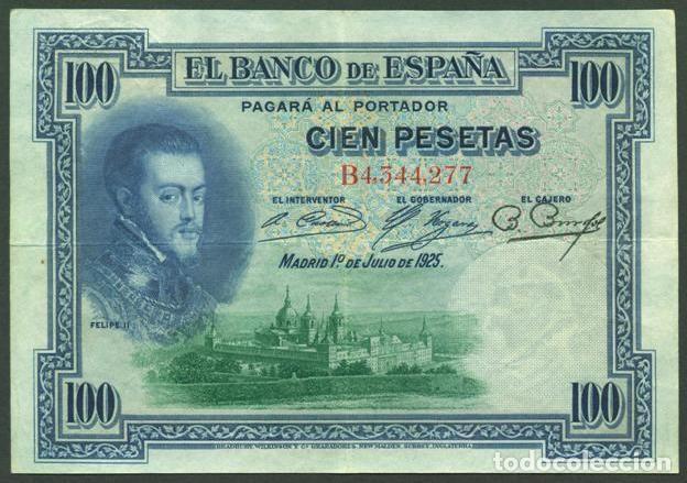 Billetes espa&ntilde;oles: ESPA&Ntilde;A. 100 pesetas pts 1925. Con sello seco. Serie B.
