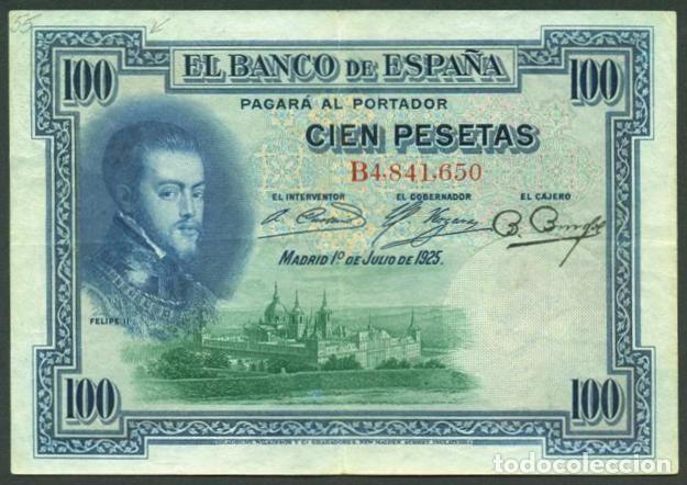 Billetes espa&ntilde;oles: ESPA&Ntilde;A. 100 pesetas pts 1925. Con sello seco. Serie B.