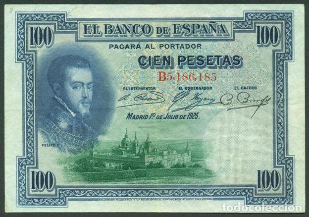 Billetes espa&ntilde;oles: ESPA&Ntilde;A. 100 pesetas pts 1925. Con sello seco. Serie B.