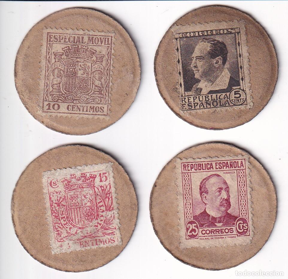 Spanish Banknotes: LOTE DE 4 SELLOS MONEDAS DE ESPA&Ntilde;A DE LA REPUBLICA ESPA&Ntilde;OLA