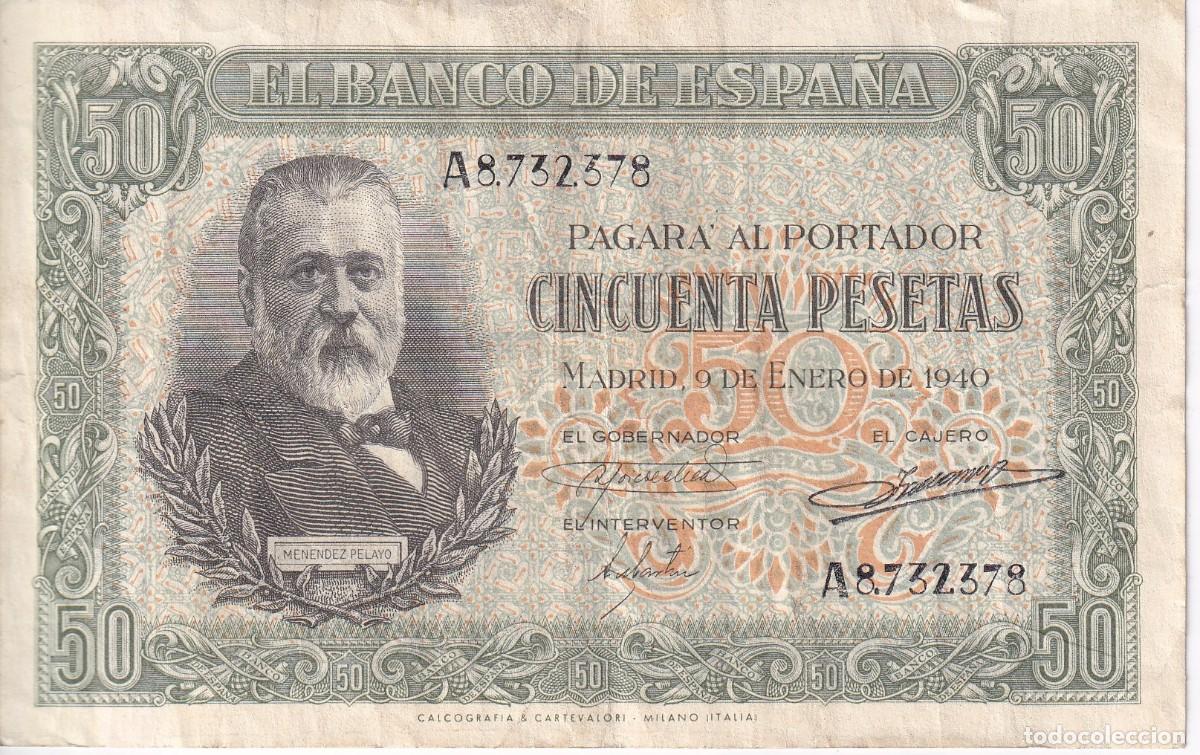 Spanish Banknotes: &iexcl;&iexcl;CAPICUA!! BILLETE DE 50 PESETAS DEL A&Ntilde;O 1940 DE MENENDEZ PELAYO N&ordm; 8732378