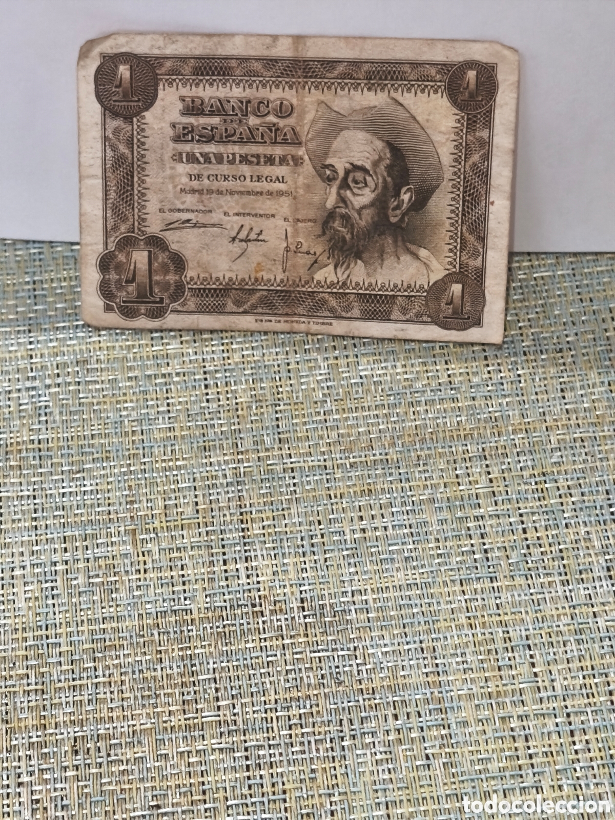 Notas espanholas: Billete circulado de Espa&ntilde;a de 1 pts de 1951 bc quijote ,ver
