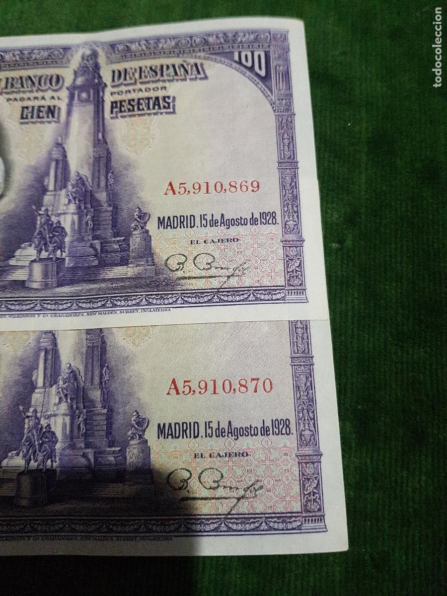 Billetes espa&ntilde;oles: ESPA&Ntilde;A II REPUBLICA,BILLETES CORRELATIVOS 100 PESETAS 1928 CERVANTES