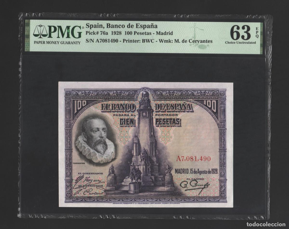 Spanish Banknotes: ESPA&Ntilde;A CERVANTES PMG 63 EPQ !! | SOLO ACEPTO PAYPAL| BILLETE 100 PESETAS 1928 LEER DESCRIPCION