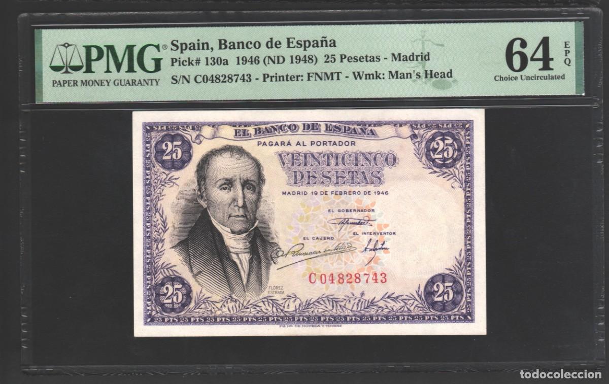 Spanische Banknoten: ESPA&Ntilde;A ESTADO ESPA&Ntilde;OL PMG 64 EPQ ! | SOLO ACEPTO PAYPAL| BILLETE 25 PESETAS 1946 LEER DESCRIPCION