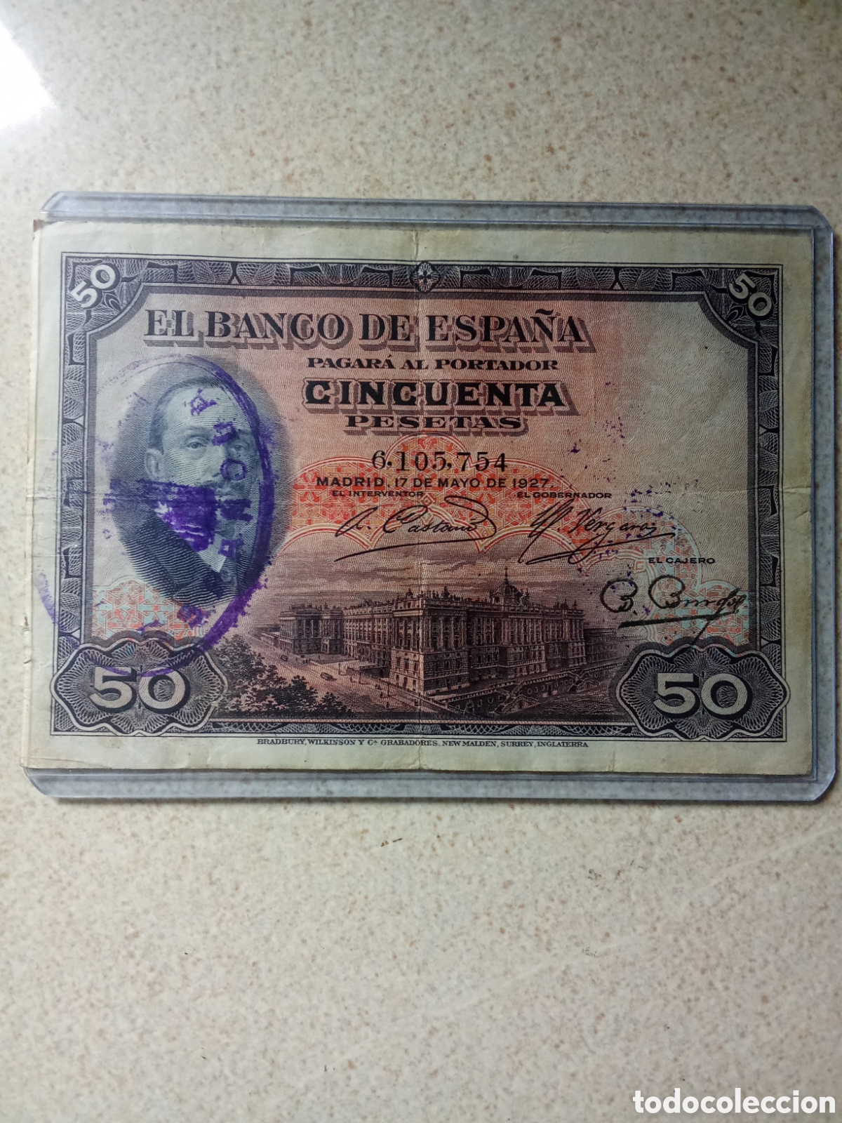 Billetes espa&ntilde;oles: 50 PESETAS 1927 CON SELLO REPUBLICA