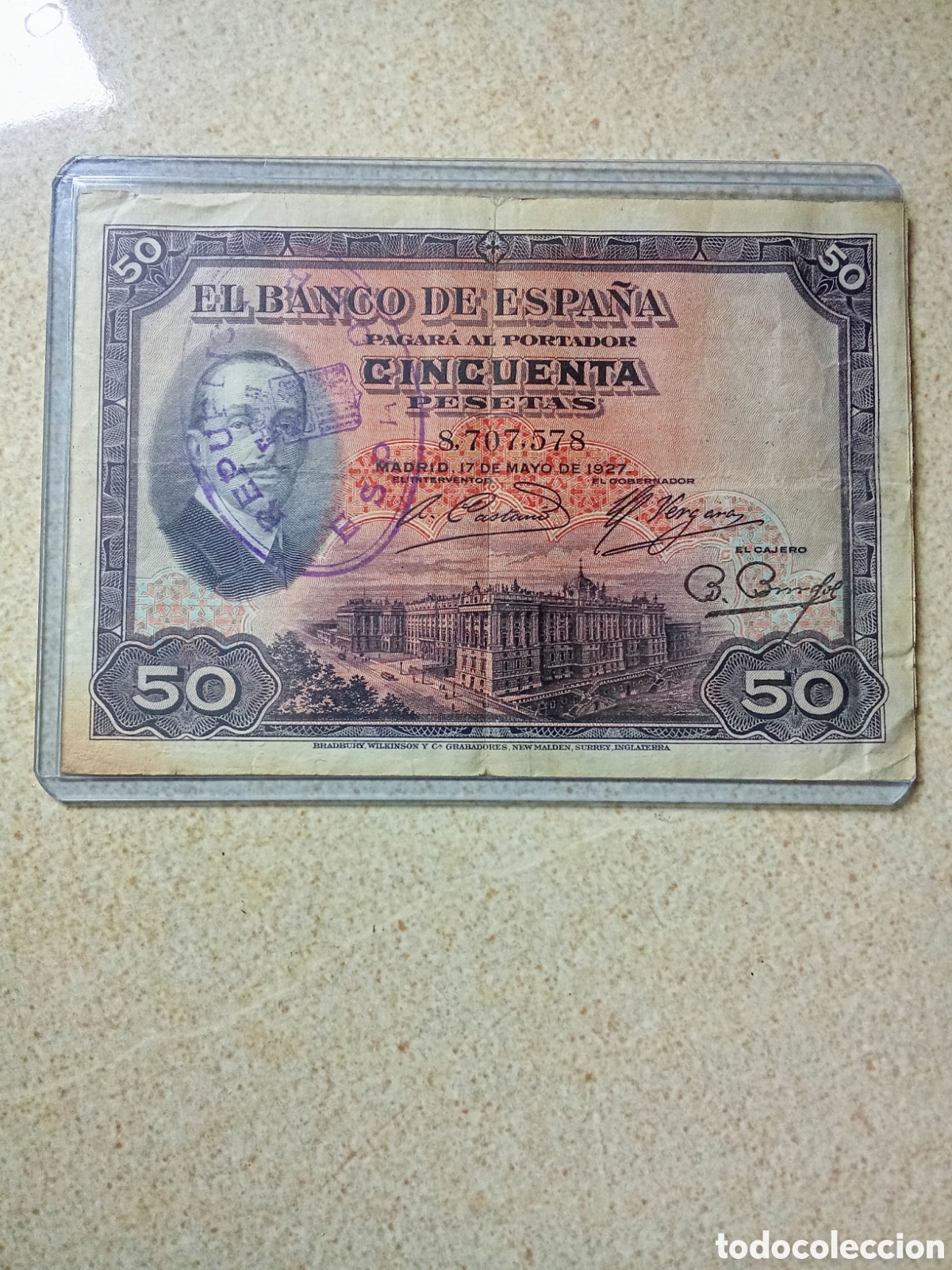 Billetes espa&ntilde;oles: BILLETE 50 PESETAS DE 1927 CON SELLO REPUBLICA (3)