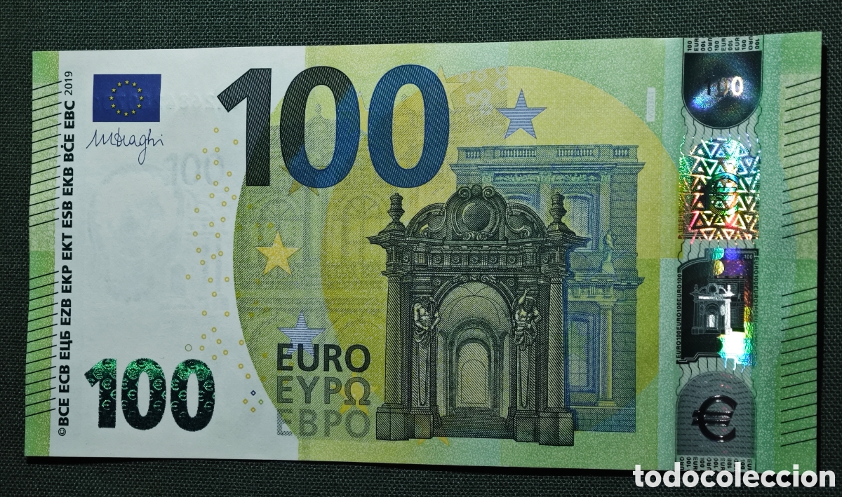 Billetes espa&ntilde;oles: 100 EURO V003A1 VA 2019 DRAGHI ESA&Ntilde;A SIN CIRCULAR PLANCHA