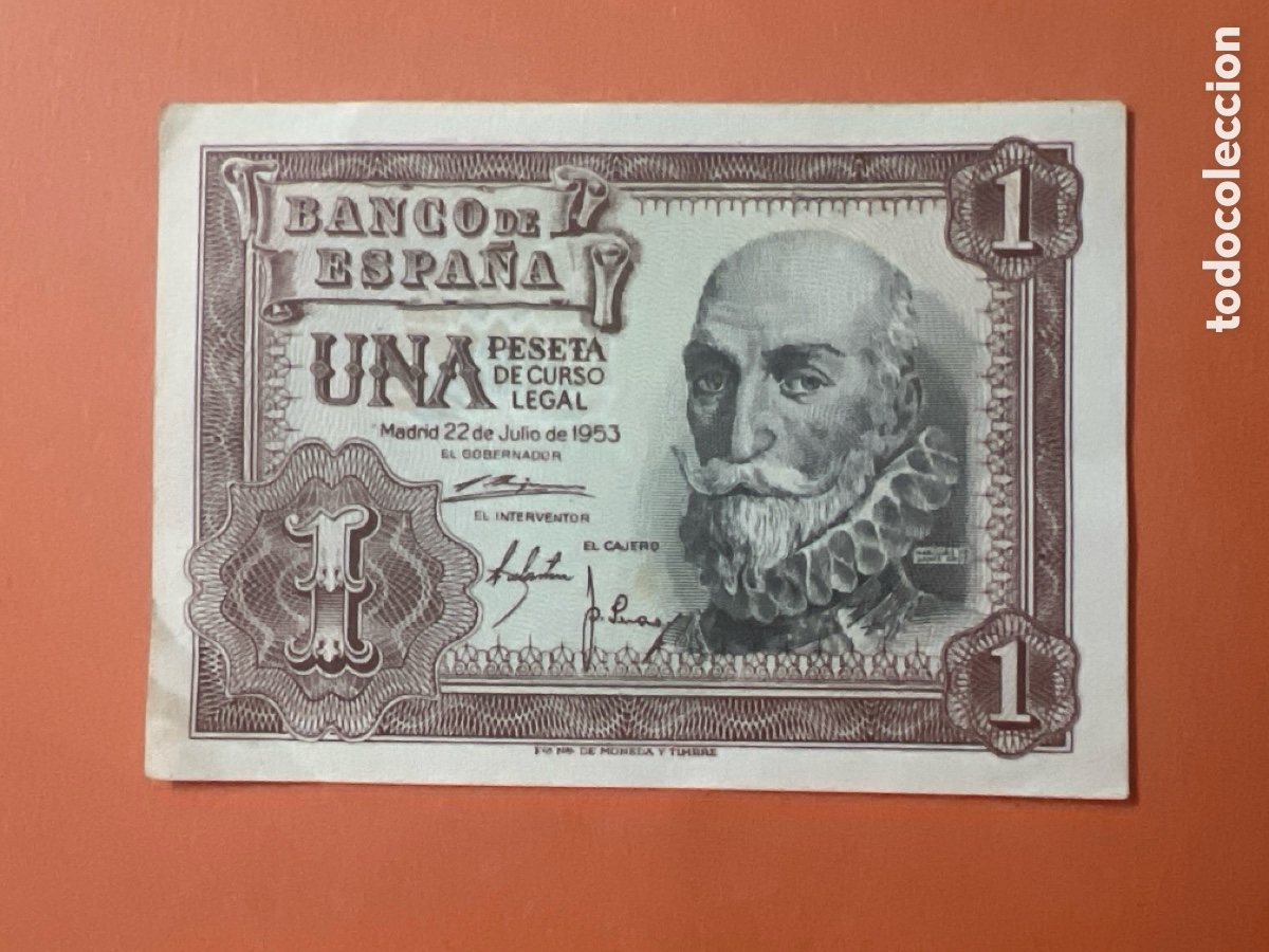 Billetes espa&ntilde;oles: V1. Billete de Espa&ntilde;a de 1 peseta a&ntilde;o 1953