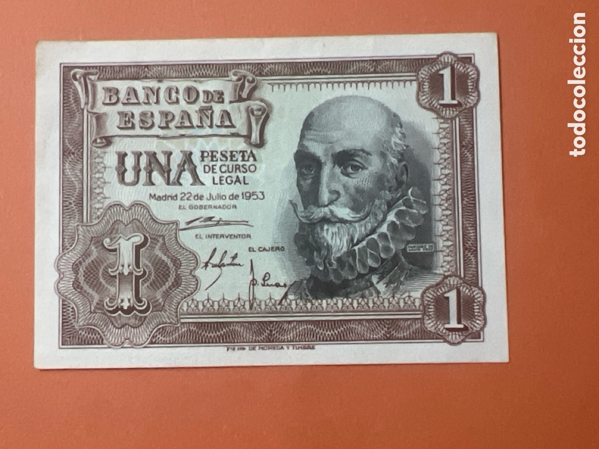 Billetes espa&ntilde;oles: V3. Billete de Espa&ntilde;a de 1 peseta a&ntilde;o 1953