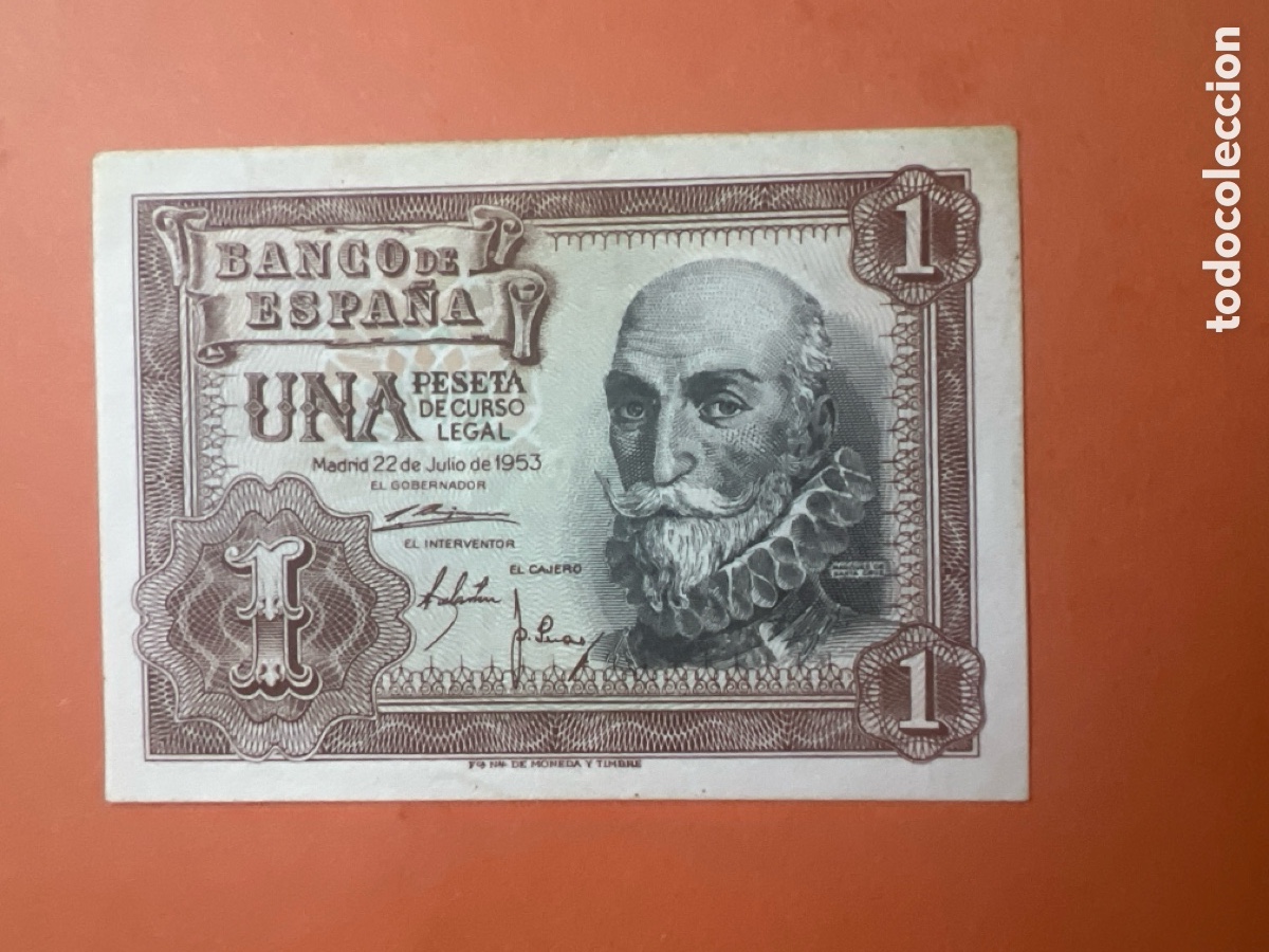 Billetes espa&ntilde;oles: V4. Billete de Espa&ntilde;a de 1 peseta a&ntilde;o 1953