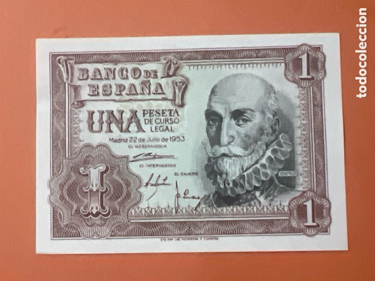 Billetes espa&ntilde;oles: V7. Billete de Espa&ntilde;a de 1 peseta a&ntilde;o 1953