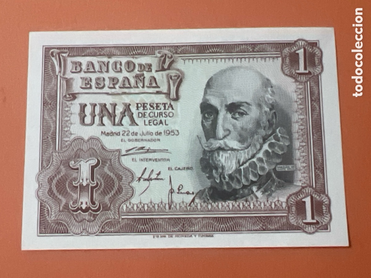 Billetes espa&ntilde;oles: V8. Billete de Espa&ntilde;a de 1 peseta a&ntilde;o 1953