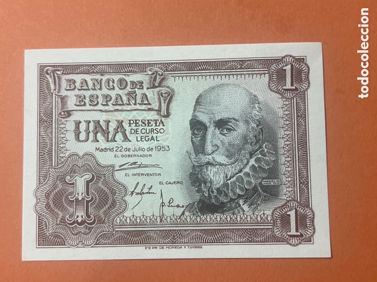 Billetes espa&ntilde;oles: V9. Billete de Espa&ntilde;a de 1 peseta a&ntilde;o 1953
