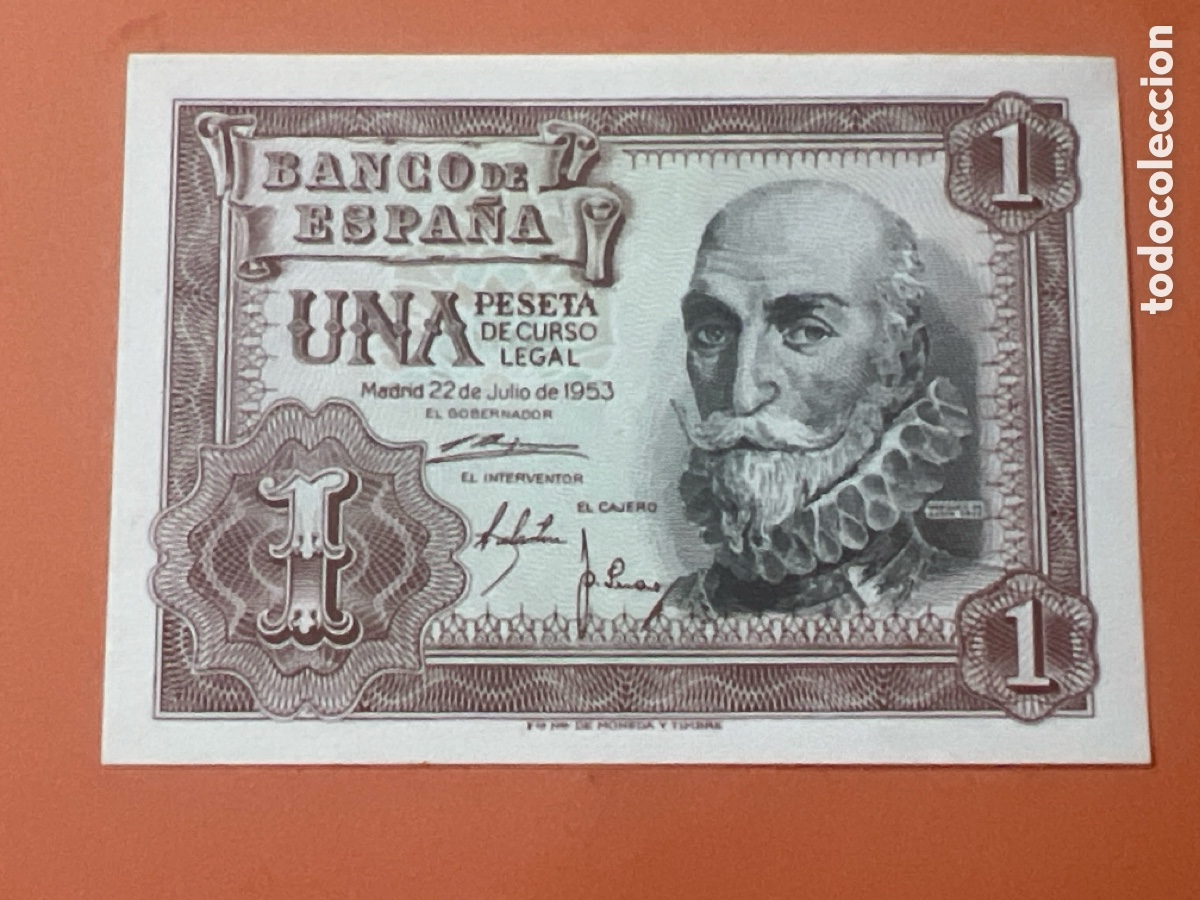Billetes espa&ntilde;oles: V10. Billete de Espa&ntilde;a de 1 peseta a&ntilde;o 1953