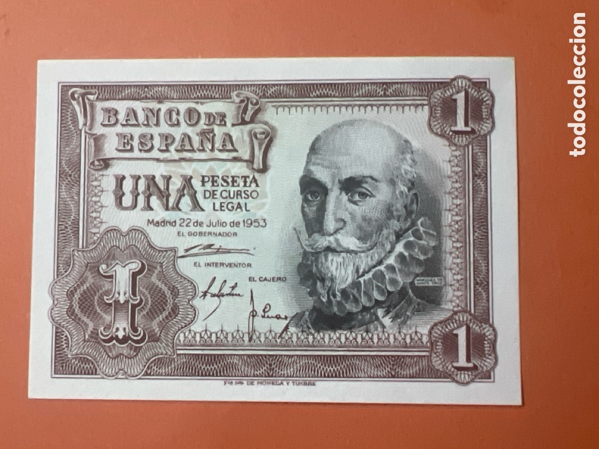Billetes espa&ntilde;oles: V12. Billete de Espa&ntilde;a de 1 peseta a&ntilde;o 1953