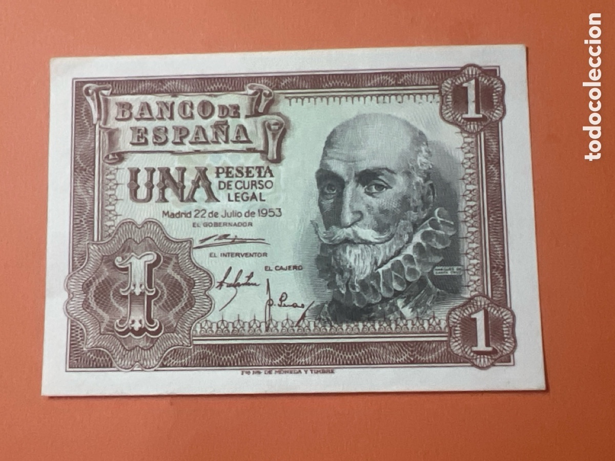 Billetes espa&ntilde;oles: V13. Billete de Espa&ntilde;a de 1 peseta a&ntilde;o 1953