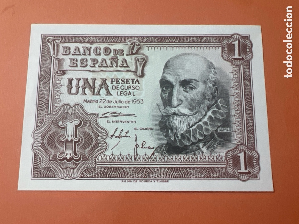 Billetes espa&ntilde;oles: V14. Billete de Espa&ntilde;a de 1 peseta a&ntilde;o 1953