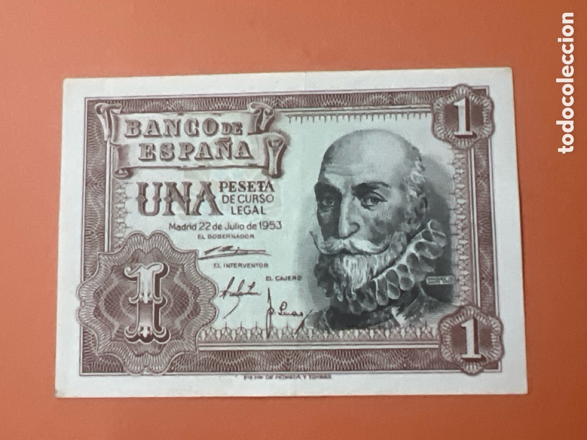 Billetes espa&ntilde;oles: V15. Billete de Espa&ntilde;a de 1 peseta a&ntilde;o 1953
