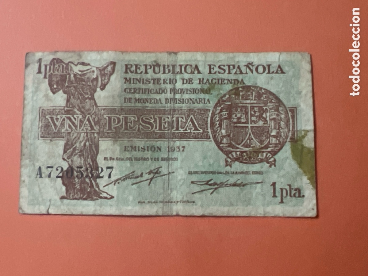 Billetes espa&ntilde;oles: V20. BILLETE DE 1 PESETA REP&Uacute;BLICA ESPA&Ntilde;OLA A&Ntilde;O 1937
