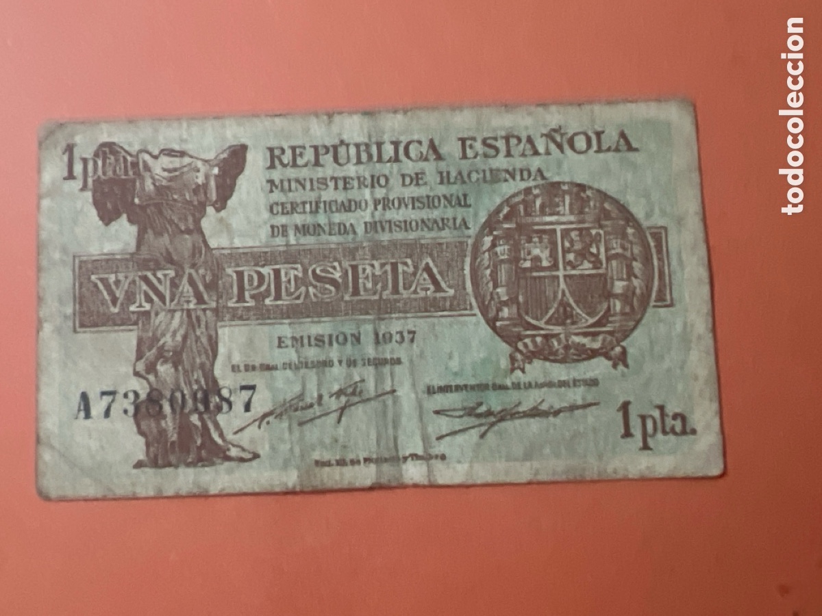 Billetes espa&ntilde;oles: V21. BILLETE DE 1 PESETA REP&Uacute;BLICA ESPA&Ntilde;OLA A&Ntilde;O 1937