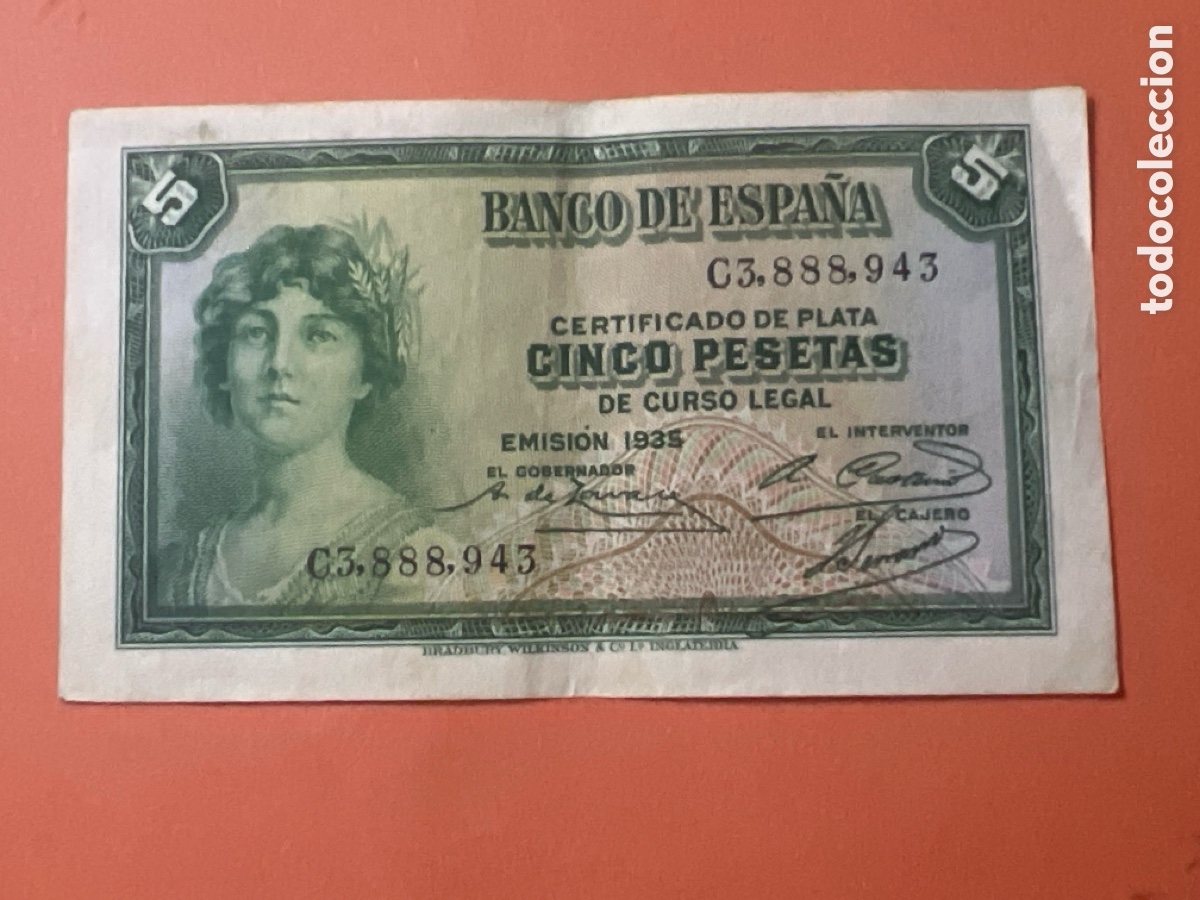 Billetes espa&ntilde;oles: V29. Billete 5 Pesetas a&ntilde;o 1935
