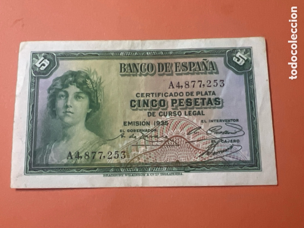 Billetes espa&ntilde;oles: V31. Billete 5 Pesetas a&ntilde;o 1935