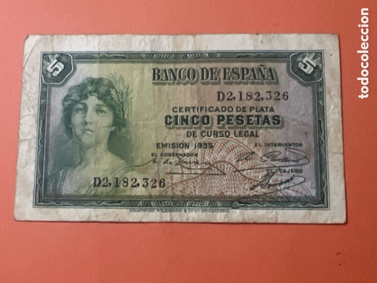 Billetes espa&ntilde;oles: V32. Billete 5 Pesetas a&ntilde;o 1935