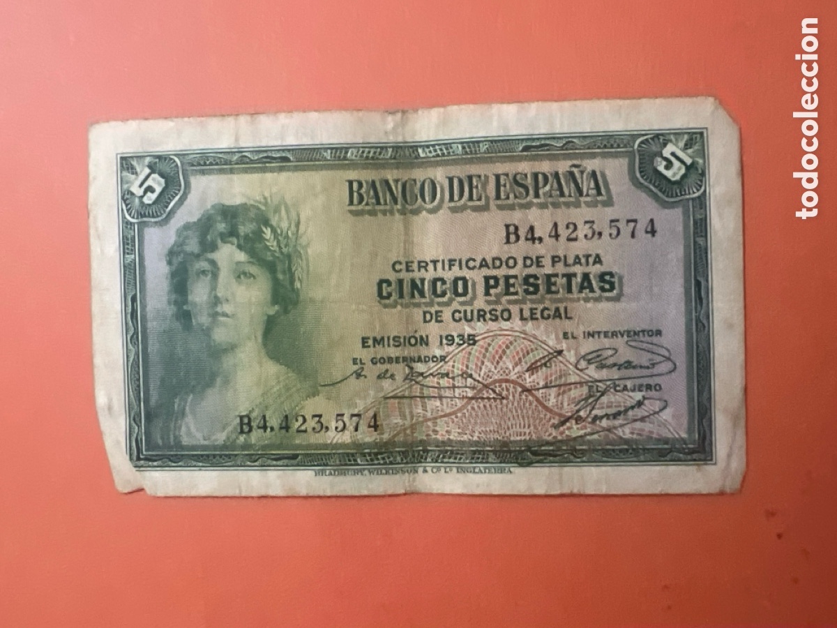 Billetes espa&ntilde;oles: V34. Billete 5 Pesetas a&ntilde;o 1935