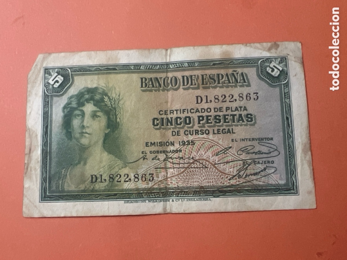 Billetes espa&ntilde;oles: V35. Billete 5 Pesetas a&ntilde;o 1935