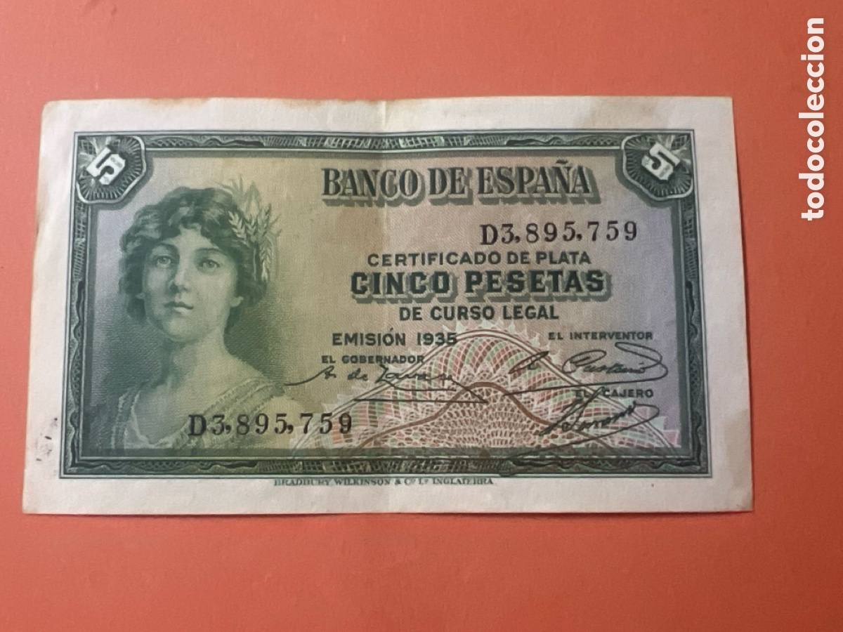 Billetes espa&ntilde;oles: V35. Billete 5 Pesetas a&ntilde;o 1935