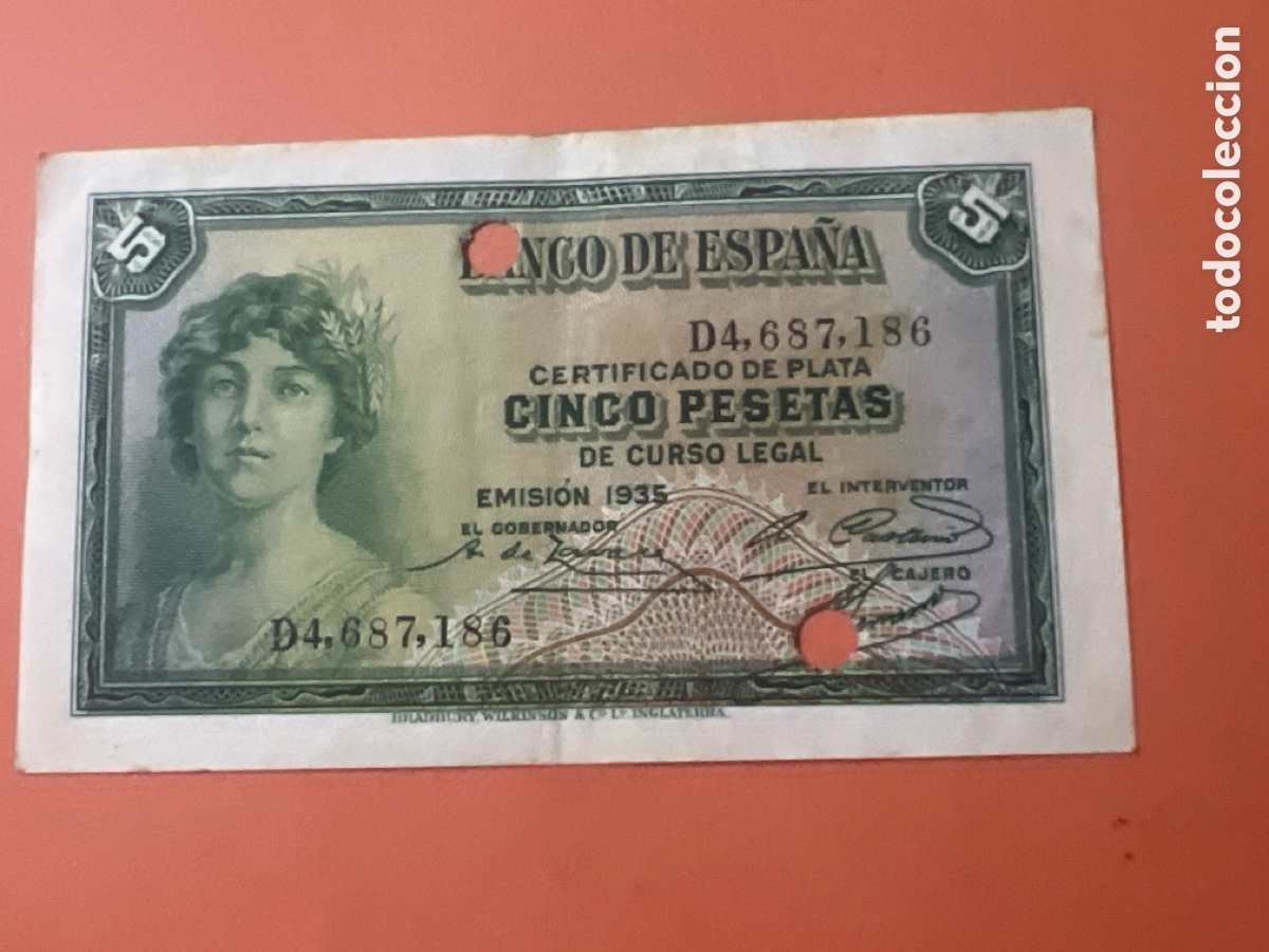 Billetes espa&ntilde;oles: V37. Billete 5 Pesetas a&ntilde;o 1935