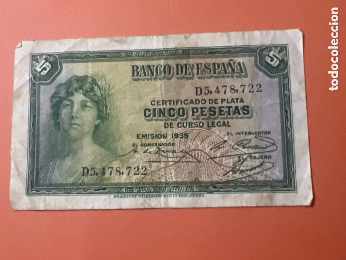 Billetes espa&ntilde;oles: V41. Billete 5 Pesetas a&ntilde;o 1935